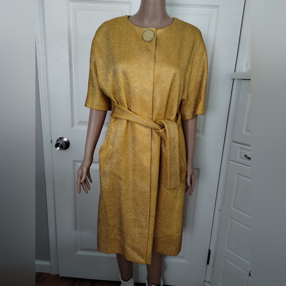 Tuleh Yellow Herringbone Coat with Dolman Sleeves
